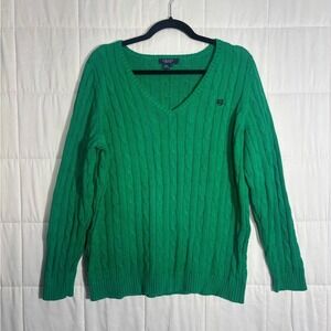 Chaps Classic Cable Knit Green Sweater Timeless Perfect for Holidays, Layeriing
